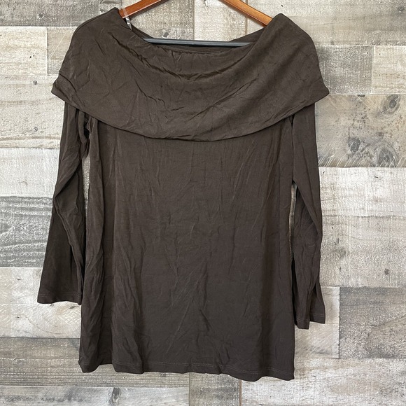 Chico's Tops - Chicos Travelers Top Womens 1 Brown Off The Shoulder Fold Over Neckline